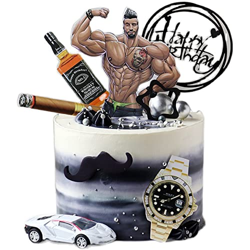 Männer Geburtstag Kuchen Tortendeko Vater Kuchen Topper Set, einschließlich Gold-Uhren, Zigarre, Whisky, Sportwagen,Party, Jahrestag Dekorationen von Doyomtoy