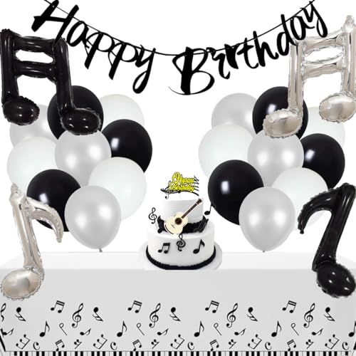 Doyomtoy Musik Geburtstag Deko Set - 32 Stück Musiknoten Dekoration, Luftballons, Cupcake Topper, Tischdecke für Kinder von Doyomtoy
