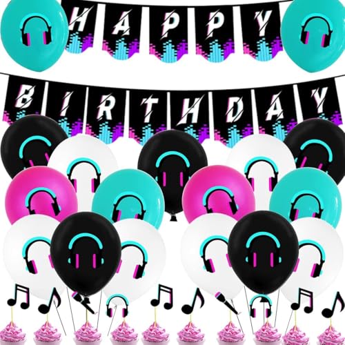 Musik Geburtstag Deko,Doyomtoy Luftballons Musiknoten Happy Birthday Party Dekoration Cupcake Topper, Luftballon Musik Geburtstag für Musikliebhaber Party 29 Stück von Doyomtoy
