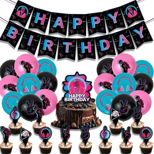 Musik Geburtstag Deko,Doyomtoy Luftballons Musiknoten Happy Birthday Party Dekoration Cupcake Topper, Luftballon Musik Geburtstag für Musikliebhaber Party 32 Stück von Doyomtoy