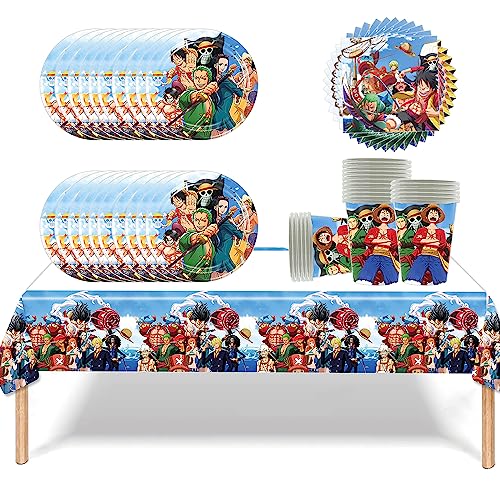 One Piece Birthday Party Tableware,Luffy Party Accessories, Paper Plate Set, Including Tablecloth, Plates, Cups, Napkins for Baby Showers, Weddings, Anniversaries (20 Guests) von Doyomtoy