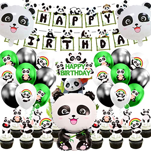Panda Geburtstag Deko für Kinder, Panda Geburtstagsdeko mit Happy Birthday Banner Panda Luftballons Panda Kuchen Topper für Jungen Mädchen Panda Thema Geburtstags Feier Babyparty von Doyomtoy