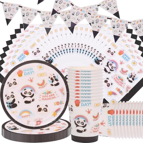 Panda Partygeschirr,Doyomtoy Panda Geburtstag Deko Baby Geburtstag Tassen Servietten Tischdecke für Kindergeburtstag Party Deko Baby Shower 20 Personen von Doyomtoy