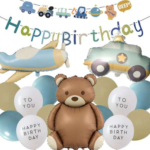 Plüschbär Geburtstag Deko,Doyomtoy Bärchen Luftballons Happy Birthday Banner Party Dekoration Bären Geburtstag für Kindergeburtstag Party Deko Baby Shower 16 Stück von Doyomtoy