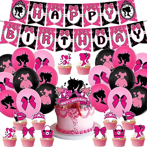 Prinzessin Geburtstag Deko,Doyomtoy 32 Stück Mädchen Happy Birthday Party Dekoration Cupcake Topper, Princess Ballons Prinzessin Geburtstag für Kinder Party Geburtstag von Doyomtoy