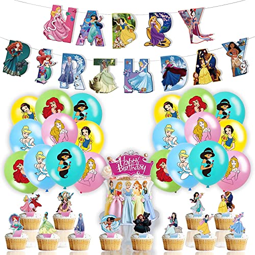 Prinzessin Luftballons Set,schneeweißes Aschenputtel Party Dekorationen Happy Birthday Banner Cake Topper Luftballon Party Supplies für Kindergeburtstag Babyparty Dekoration 35 Stück von Doyomtoy