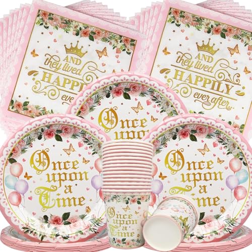 Prinzessin Schloss Partygeschirr Set,Doyomtoy Serve 20 Gäste Schloss Peach Geburtstag Partygeschirr,Tischdecken,Teller,Tassen,Servietten für Partyzubehör Geburtstag von Doyomtoy