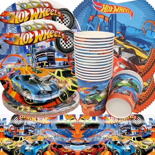 Racing Car Geburtstag Deko,Doyomtoy Partygeschirr Rennauto Geburtstag Party Set Geburtstagsteller Tassen Servietten für Rennwagen Geburtstags Party Zubehör Supplies 20 Gäste von Doyomtoy