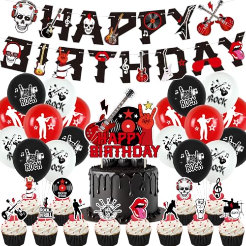 Rock and Roll Geburtstag Deko,Doyomtoy Luftballons Rockmusik Happy Birthday Party Dekoration Cupcake Topper, Luftballon Musik Geburtstag für Rockliebhaber Party 32 Stück Rock and Roll Geburtstag Deko,Doyomtoy Luftballons Rockmusik Happy Birthday Party Dekoration Cupcake Topper, Luftballon Musik Geburtstag für Rockliebhaber Party 32 Stück von Doyomtoy