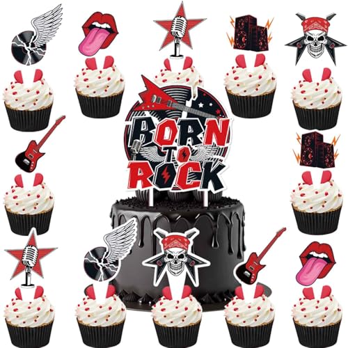 Rock and Roll Geburtstag Tortendeko,Doyomtoy Rockmusik Cake Topper Musik Cupcake Topper Geburtstag für Rockliebhaber Party 13 Stück von Doyomtoy