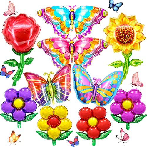 Schmetterling Folienballon,Doyomtoy 10 Stück Schmetterling Geburtstag Deko Schmetterling Blumen Ballons für Schmetterling Themen Party Baby Shower Dekorationen von Doyomtoy