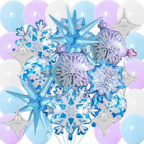 Schnee Geburtstag Deko,Doyomtoy Schneeflocken Folienballons Schnee Luftballons Schneeflocken Thema für Kindergeburtstag Party Deko Baby Shower Neujahr Feier Hochzeit 33 Stück von Doyomtoy