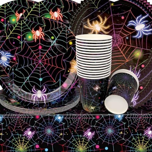 Spider Geburtstag Deko,Doyomtoy Spider Partygeschirr Geburtstagsteller Tassen Servietten Halloween Thema für Kinder Halloween Party Deko 20 Gäste von Doyomtoy