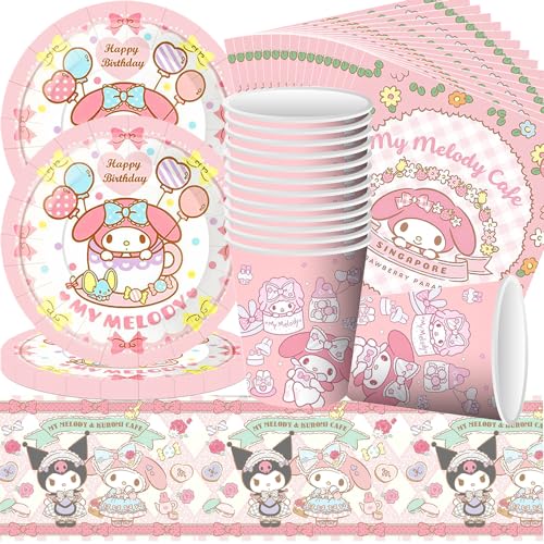 The Kuromi Melody Trio Partygeschirr Set,Doyomtoy Serve 20 Gäste Geburtstag Partygeschirr,Tischdecken,Teller,Tassen,Servietten für Partyzubehör Geburtstag The Kuromi Melody Trio Partygeschirr Set,Doyomtoy Serve 20 Gäste Geburtstag Partygeschirr,Tischdecken,Teller,Tassen,Servietten für Partyzubehör Geburtstag von Doyomtoy