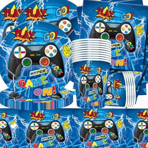 Videospiel Geburtstag Deko,Doyomtoy Partygeschirr Set Videospiel Geburtstag Party Set Geburtstagsteller Tassen Servietten für Party Zubehör Supplies 20 Gäste von Doyomtoy