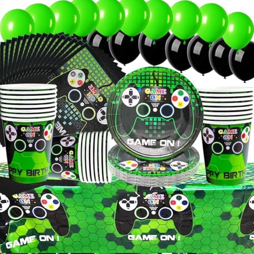 Videospiel Party Geschirr Set, Spiel Partyzubehör für Spielliebhaber, Geburtstagsteller, Tassen, Servietten, Tischdecke, Ballon, Videospiel Geburtstag Party Zubehör Supplies,16 Gäste Videospiel Party Geschirr Set, Spiel Partyzubehör für Spielliebhaber, Geburtstagsteller, Tassen, Servietten, Tischdecke, Ballon, Videospiel Geburtstag Party Zubehör Supplies,16 Gäste von Doyomtoy