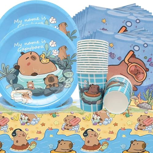 Wasserschwein-Delfin Partygeschirr Set,Doyomtoy Capybara Serve 20 Gäste Geburtstag Partygeschirr,Tischdecken,Teller,Tassen,Servietten für Partyzubehör Geburtstag Wasserschwein-Delfin Partygeschirr Set,Doyomtoy Capybara Serve 20 Gäste Geburtstag Partygeschirr,Tischdecken,Teller,Tassen,Servietten für Partyzubehör Geburtstag von Doyomtoy