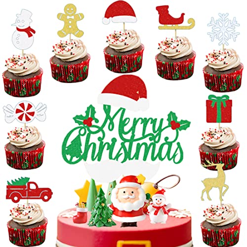 Weihnachten Kuchendeko,Doyomtoy 14 Stück Cake Topper Merry Christmas Weihnachten Kuchen Topper Weihnachten Tortendeko für Weihnachten Christmas von Doyomtoy