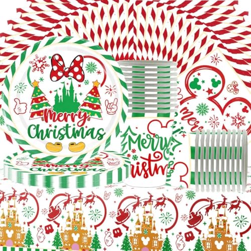 Weihnachten Partygeschirrset,Doyomtoy Weihnachts Merry Christmas Partygeschirr Teller,Tasse, Papierserviette Party Tischdeko Partygeschirr 20 Gäste von Doyomtoy