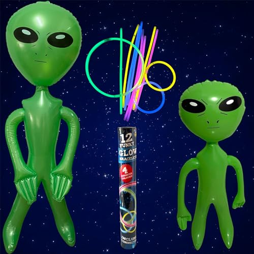 XXL Set 2 Alien Aufblasbar 170cm Und 64cm Mit 12 Knicklichter, Leuchtarmbänder, Leuchtstäbe, für Kinder & Erwachsene - Neon Party Deko, Halloween, Karneval, Cosplay XXL Set 2 Alien Aufblasbar 170cm Und 64cm Mit 12 Knicklichter, Leuchtarmbänder, Leuchtstäbe, für Kinder & Erwachsene - Neon Party Deko, Halloween, Karneval, Cosplay von Dozer