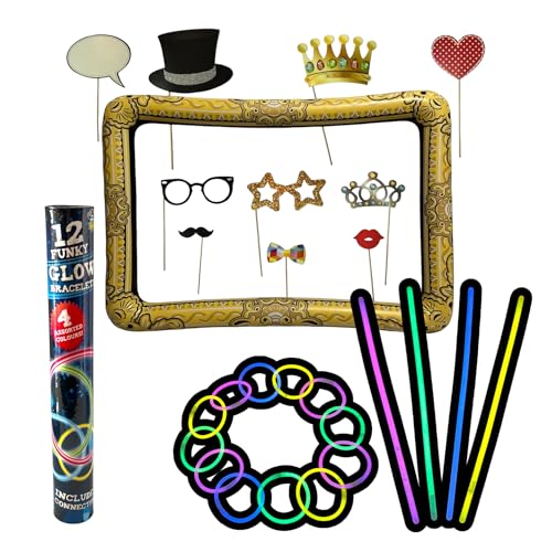 Aufblasbarer Fotorahmen mit 20 Zubehörteilen für Fotoshootings, Fluoreszierende Leuchtarmbänder, 12 Stück Fluoreszierende Leuchtstäbe, Leuchtstäbe für Partys, Silvester-Partygeschenke Aufblasbarer Fotorahmen mit 20 Zubehörteilen für Fotoshootings, Fluoreszierende Leuchtarmbänder, 12 Stück Fluoreszierende Leuchtstäbe, Leuchtstäbe für Partys, Silvester-Partygeschenke von Dozer