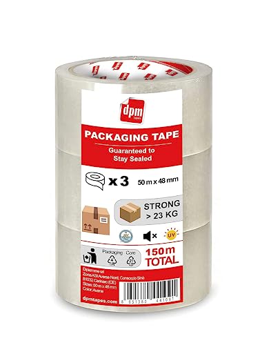 Dpm tapes Packaging Tape – Verpackungsband, Klebeband, Versand, Umzug, reißfest, Lösungsmittelfrei, Stark Und Leise, 50 m x 48 mm (3 Rollen) (Transparent) von Dpm tapes