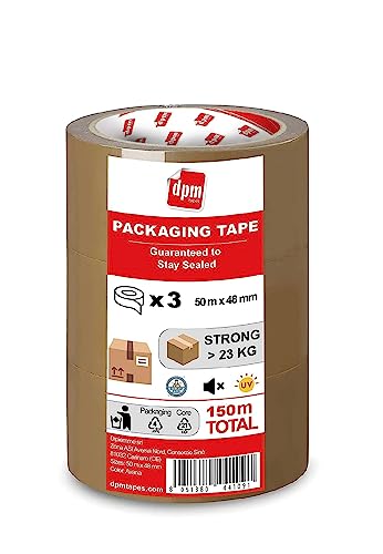 Dpm tapes Packaging Tape – Verpackungsband, Klebeband, Versand, Umzug, Reißfest, Lösungsmittelfrei, Stark und Leise, 50 m x 48 mm, Braun/Havanna (3 Rollen) von Dpm tapes