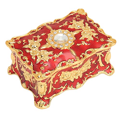 Vintage Schmuckschatulle aus Metall, Kleine Schmuckaufbewahrungsbox, Rechteckige Schmuckschatulle, Schmuckschatulle, Schmuckschatulle, Schmuckschatulle, Geschenk für Frauen und Mädchen (Gold+Rot) von Dpofirs