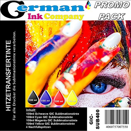 400ml GIC - Hitzetransfertinte | Sublimationstinte für Druckerpatronendrucker - WF2010 WF2110 uvm.- - Farbe Black, Cyan, Magenta, Yellow von Dr. Inkjet