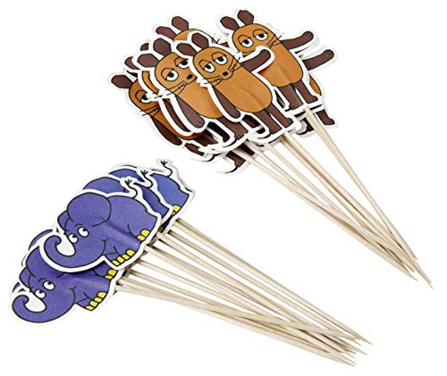 Dr. Oetker Party-Picker "Maus & Elefant" Sendung mit der Maus, Maus-Motive zum Dekorieren von Torten, Elefanten-Motive zum Verschönern von Kuchen (Farbe: Braun, Orange, Blau) Menge: 2 x 12 Stück von Dr. Oetker