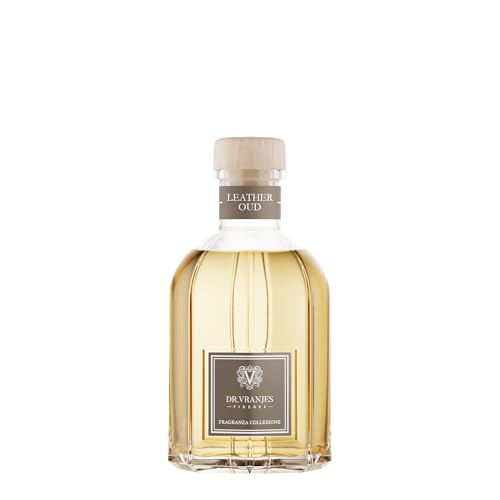 Dr. Vranjes - Leather Oud 500 ml Diffuser + Doppelback Weiße Stäbchen (3 Stück) – Luxuriöser Raumduft, Hergestellt in Italien, Hauptnoten: Leder, Holz, Fragrance Pyramid: Oud, Bergamotte, Sandelholz von Dr. Vranjes