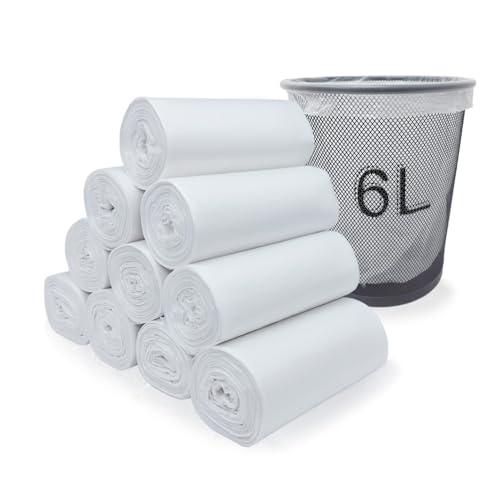 Dr.JIEER 240 Stück kleine Müllbeutel, 3–6 l, biologisch abbaubar, kompostierbar, für Küche, weiße Müllbeutel für Badezimmer, WC, Büro, transparente Müllbeutel von Dr.JIEER