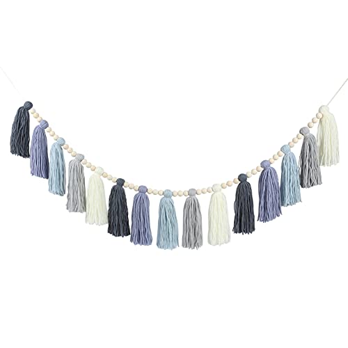 DrCor Boho-Quasten-Girlande, Banner, staubiges blaues Garn, Wanddekoration für Babyparty, Geburtstagsparty, Kinderzimmer, Klassenzimmer, Kinderzimmer, Büro, lichtbeständig, mit robuster Schnur DrCor Boho-Quasten-Girlande, Banner, staubiges blaues Garn, Wanddekoration für Babyparty, Geburtstagsparty, Kinderzimmer, Klassenzimmer, Kinderzimmer, Büro, lichtbeständig, mit robuster Schnur von DrCor Dreaming Decor