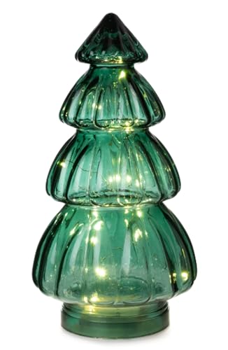Lampe Tanne aus Glas, grün H:28 cm (20er LED Lichterkette) Deko Lampe Weihnachten, Adventsdeko Tannenbaum, Weihnachtsbaum von Dragimex