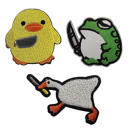 3 StüCke Klett Patches Patch Klett Lustig Patches Klett MilitäR GäNse-Enten-Frosch-Zauberaufkleber Mit Messer BekleidungszubehöR Mit Klettverschluss FüR Jungen, MäDchen, Jacken, Jeans, RucksäCke von DragonX2