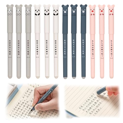 DragonX2 Radierbare Stifte Set, 12 StüCk Radierbarer Kugelschreiber Cartoon Löschbarer Stift, Spitzendurchmesser 0,33 Mm, Für Studenten,Zeichnen,Bürobedarf von DragonX2