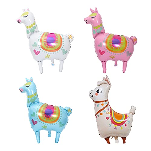 DragonX2 Alpaka Cartoon Aluminium-Folie Helium Ballon, 4er Pack, Grün, geeignet für Kinder, Familien, unisex, Geburtstag, Hochzeit, Party, Urlaub Dekoration von DragonX2