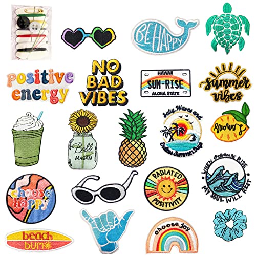 Packung Mit 20 AufbüGelbaren Hippie BüGelsticker Retro Gestickte Patches AufbüGelflicken Kinder Buchstaben Zum AufnäHen Mit 6-Farbigem NäHset FüR RucksäCke, Jeans, Jacken Und Kleidung Diy Crafts von DragonX2