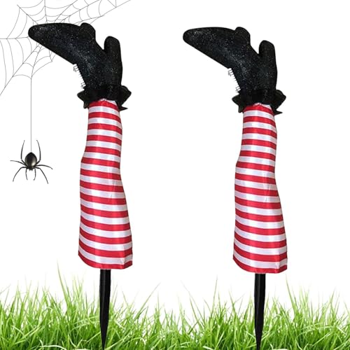 Dranng Halloween Hexenbeine Gartenstäbe,Outdoor Dekoration Lustige Figuren 2er Set - Realistische Halloween Deko Für Balkon Terrasse Garten Rasen Dach Park & Gehwege von Dranng