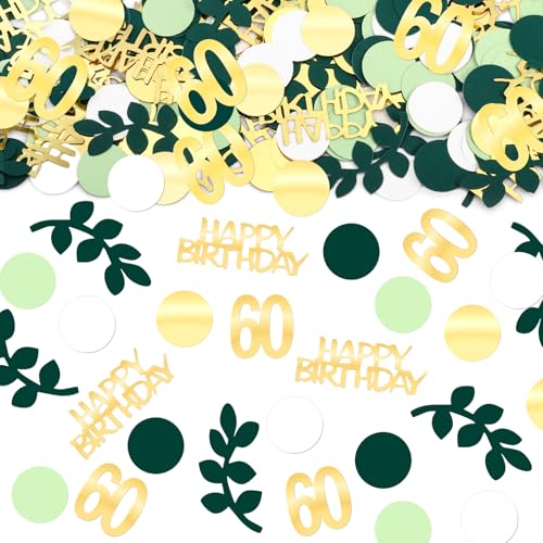 300 Stück Konfetti 60. Geburtstag Deko Grün, Tischdeko 60 Geburtstag Frauen Männer, Happy Birthday Streudeko Confetti Grün Gold, Glitzer 60. Geburtstags Konfetti Deko von Draupnir