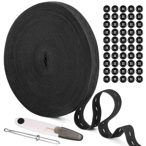 30M Gummiband Nähen, Gummiband mit Knopfösen, 20mm Gummiband Schwarz mit 50 Knöpfe, Hosengummi, Gummilitze Elastisches für Haushalt DIY Handwerk 30M Gummiband Nähen, Gummiband mit Knopfösen, 20mm Gummiband Schwarz mit 50 Knöpfe, Hosengummi, Gummilitze Elastisches für Haushalt DIY Handwerk von Draupnir