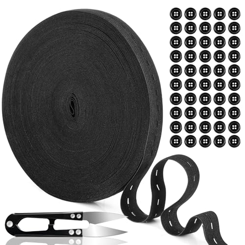 30m Gummiband mit Knopflöchern, Gummiband zum Nähen, 20mm Gummiband Schwarz mit 50 Knöpfe und 1 Schere Elastisches Gummiband Nähen für Kleidung Hosenrock Stirnband Gürtel 30m Gummiband mit Knopflöchern, Gummiband zum Nähen, 20mm Gummiband Schwarz mit 50 Knöpfe und 1 Schere Elastisches Gummiband Nähen für Kleidung Hosenrock Stirnband Gürtel von Draupnir