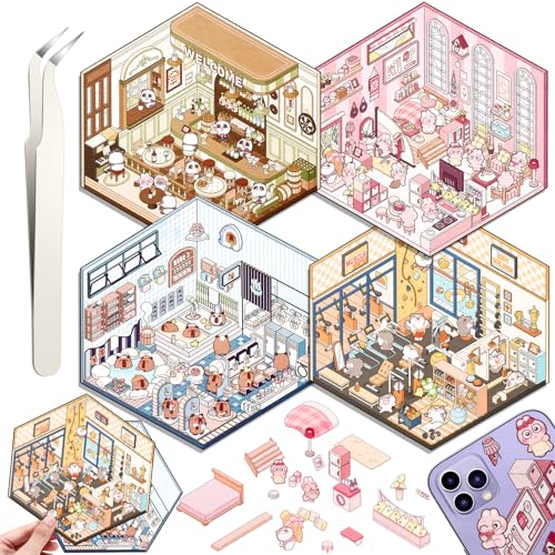 3D House Stickers, Miniatur Haus Sticker, DIY-Aufkleber, Sticker Scenes Selbermachen von Supermarkt (xmplus) von Draupnir