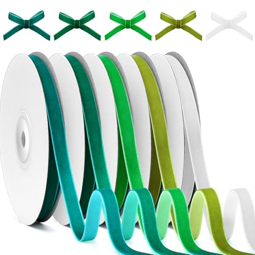 5 Rollen Samtband, 10mmx9.1m Geschenkband Samt Grün Weiß, Schleifenband, Velvet Ribbon Weihnachten für Geburtstag Geschenkverpackungen Schleife Basteln Dekoration Bouquet Wrap 5 Rollen Samtband, 10mmx9.1m Geschenkband Samt Grün Weiß, Schleifenband, Velvet Ribbon Weihnachten für Geburtstag Geschenkverpackungen Schleife Basteln Dekoration Bouquet Wrap von Draupnir