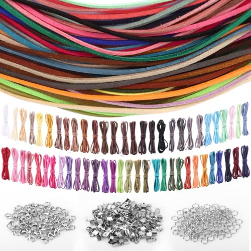 60 Stück 60 m 60 Farben Lederband, 3mm Lederband Ketten mit 100 Verschluss, 50 Karabinerverschluss und 100 Biegeringe, Basteln Lederbänder für DIY Schmuck Armband Handwerk 60 Stück 60 m 60 Farben Lederband, 3mm Lederband Ketten mit 100 Verschluss, 50 Karabinerverschluss und 100 Biegeringe, Basteln Lederbänder für DIY Schmuck Armband Handwerk von Draupnir
