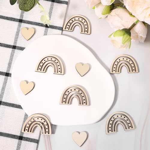 Draupnir 100 Stück Streudeko Taufe, Babyparty Deko, Tischdeko, Streudeko Holz, Herzen Regenbogen Boho Tischdeko für Junge Mädchen, Geburstag, Kommunion, DIY Konfetti von Draupnir