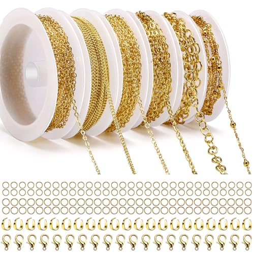 Draupnir 14m 6 Rollen Gliederkette Gold, Schmuckketten zum Basteln, Gliederkette Meterware, Halskettenketten Zubehör mit Ringen und Karabinerverschlüssen und U Ringen für Schmuck Diy Herstellung Draupnir 14m 6 Rollen Gliederkette Gold, Schmuckketten zum Basteln, Gliederkette Meterware, Halskettenketten Zubehör mit Ringen und Karabinerverschlüssen und U Ringen für Schmuck Diy Herstellung von Draupnir