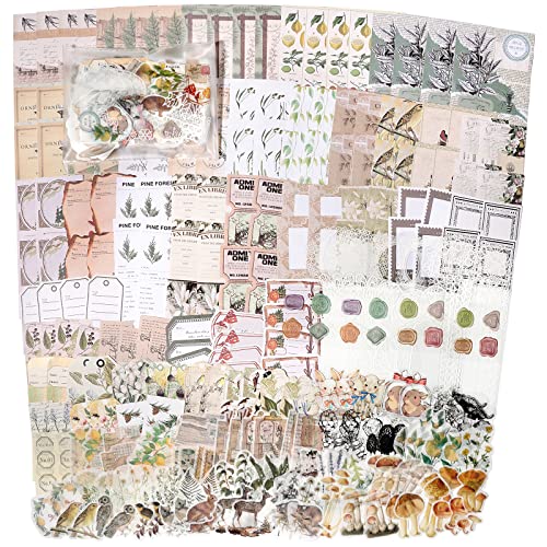 Draupnir 260 Stück Scrapbooking Sticker Papier Set Vintage Bäume Bastelpapier Retro Washi Aufkleber DIY Dekoration Zubehör für Scrapbook Notizbuch Jourinaling - Botanisch von Draupnir