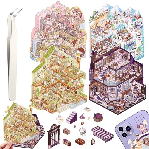 Draupnir 4 Sets DIY 3D House Stickers, DIY Haus Aufkleber Stickers Machen Sie Ihren Eigenen, Supermarkt, Kaffeehaus, Buchhandlung, Restaurant, Cute 3D Scene Sticker Set mit 1 Pinzetten Draupnir 4 Sets DIY 3D House Stickers, DIY Haus Aufkleber Stickers Machen Sie Ihren Eigenen, Supermarkt, Kaffeehaus, Buchhandlung, Restaurant, Cute 3D Scene Sticker Set mit 1 Pinzetten von Draupnir