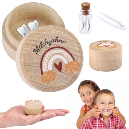 Draupnir Zahndose Milchzähne, Milchzahndose für Jungen Mädchen, Holzdose Milch Zähne, Milchzahn Aufbewahrungsbox Geschenkideen zu Taufe und Geburtstag Geschenke für Neue Eltern von Draupnir